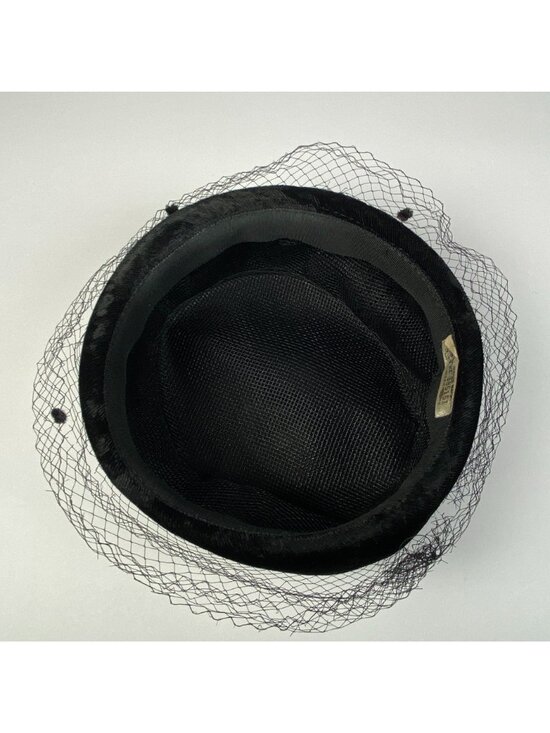 Vintage Black Velvet Pillbox Hat Face Veil with Dot Accents Union Label main image 6